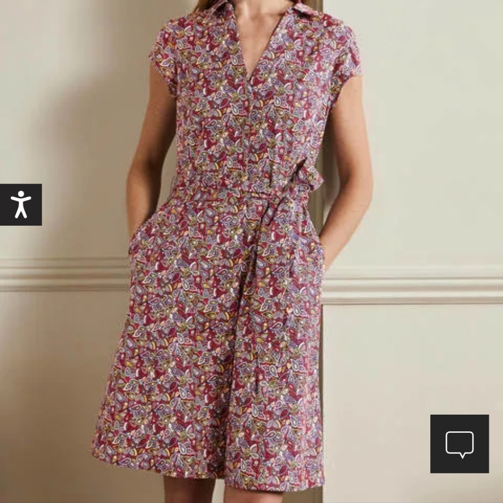 Boden Pink Paisley Tie-Waist Midi Shirt Dress